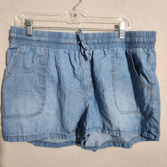 M Jeans Shorts Womens Large Chambray Drawstring Summer Casual Pockets - Picture 1 of 12